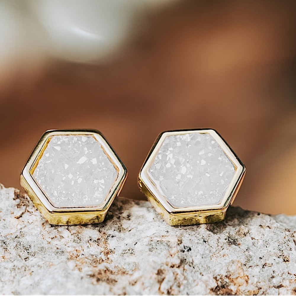 TreeHut - Gold and White Druzy Stud Earrings